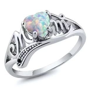 3/$25 Faux Opal Heart “Mom” Ring Silver Tone Size 6